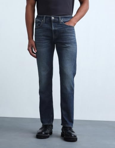 Flying Machine Dark Blue Solid Straight Fit Men's Jeans