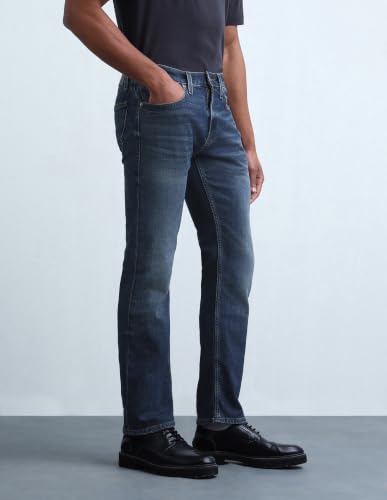 Flying Machine Dark Blue Solid Straight Fit Men's Jeans