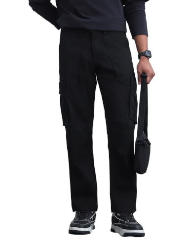 Flying Machine Black Solid Twill Tapered Fit Men's Cargos