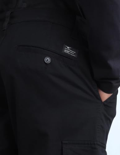Flying Machine Black Solid Twill Tapered Fit Men's Cargos