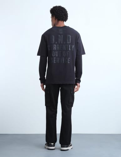 Flying Machine Black Solid Twill Tapered Fit Men's Cargos