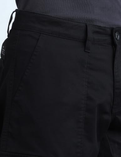 Flying Machine Black Solid Twill Tapered Fit Men's Cargos