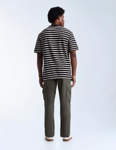 Flying Machine Army Green Solid Twill Relaxed Fit Men's Cargos