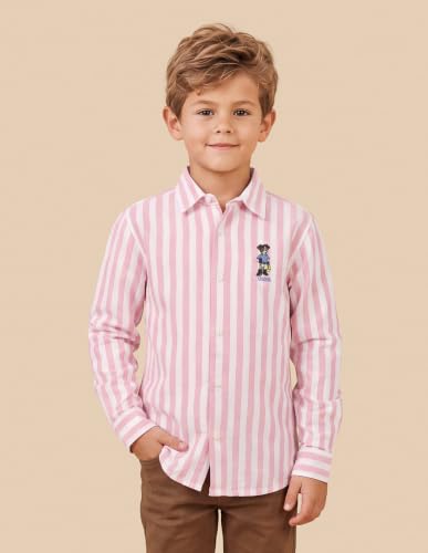 U.S. Polo Assn. Kids Pink Cotton Striped Long Sleeve Boy's Shirt