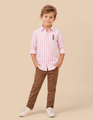 U.S. Polo Assn. Kids Pink Cotton Striped Long Sleeve Boy's Shirt