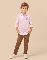 U.S. Polo Assn. Kids Pink Cotton Striped Long Sleeve Boy's Shirt