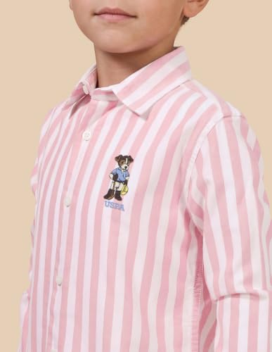 U.S. Polo Assn. Kids Pink Cotton Striped Long Sleeve Boy's Shirt
