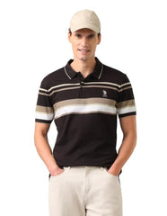 U.S. POLO ASSN. Dark Brown Striped Slim Fit Men's Polo Shirt