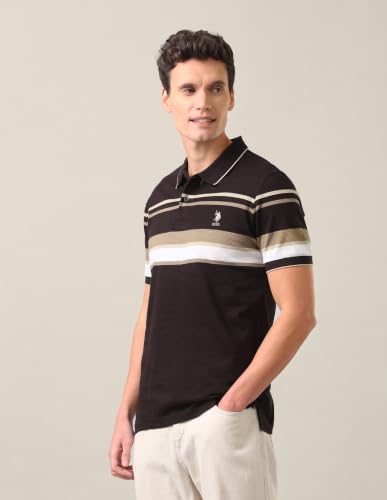 U.S. POLO ASSN. Dark Brown Striped Slim Fit Men's Polo Shirt