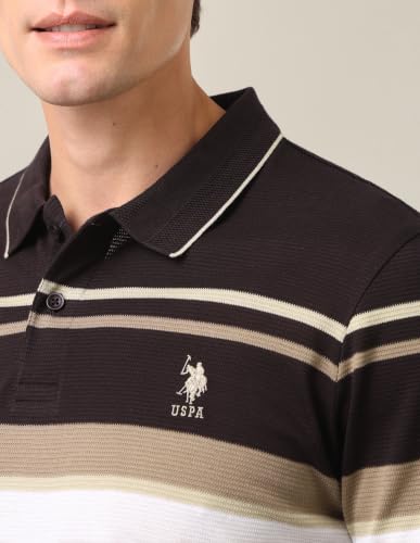 U.S. POLO ASSN. Dark Brown Striped Slim Fit Men's Polo Shirt