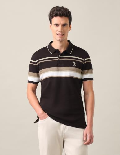 U.S. POLO ASSN. Dark Brown Striped Slim Fit Men's Polo Shirt
