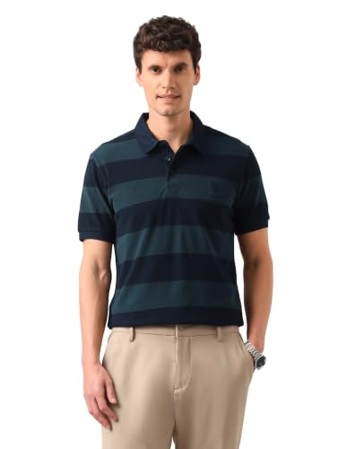 U.S. POLO ASSN. Teal Green Striped Slim Fit Men's Polo Shirt