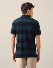 U.S. POLO ASSN. Teal Green Striped Slim Fit Men's Polo Shirt