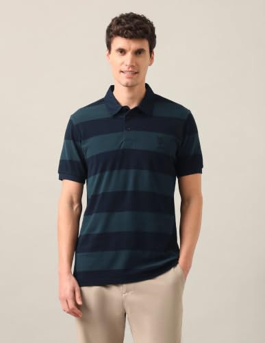 U.S. POLO ASSN. Teal Green Striped Slim Fit Men's Polo Shirt