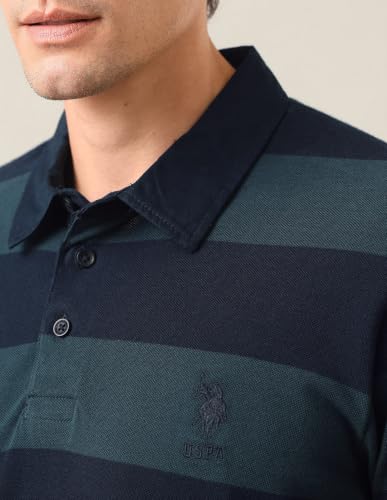 U.S. POLO ASSN. Teal Green Striped Slim Fit Men's Polo Shirt