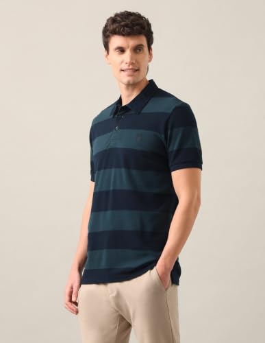 U.S. POLO ASSN. Teal Green Striped Slim Fit Men's Polo Shirt