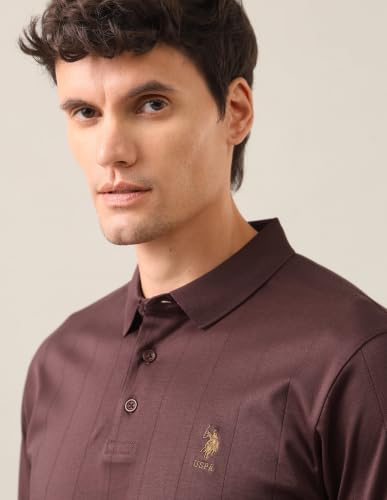 U.S. POLO ASSN. Dark Brown Vertical Striped Slim Fit Men's Polo Shirt