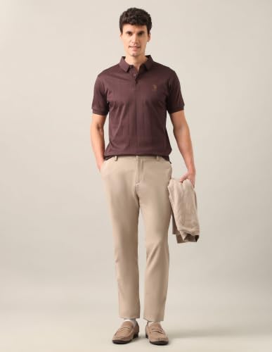U.S. POLO ASSN. Dark Brown Vertical Striped Slim Fit Men's Polo Shirt