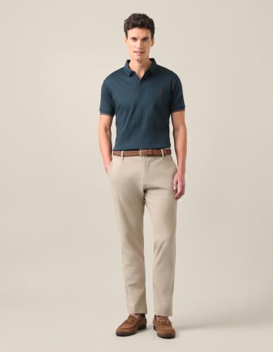 U.S. POLO ASSN. Teal Solid Cotton Slim Fit Men's Polo Shirt