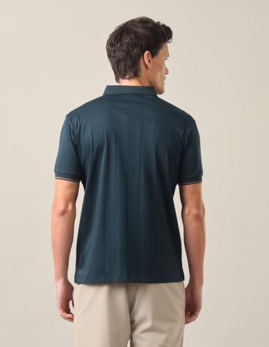 U.S. POLO ASSN. Teal Solid Cotton Slim Fit Men's Polo Shirt