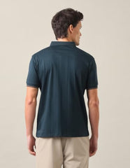 U.S. POLO ASSN. Teal Solid Cotton Slim Fit Men's Polo Shirt