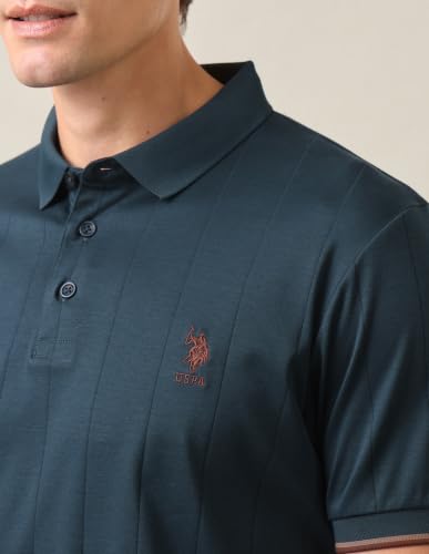U.S. POLO ASSN. Teal Solid Cotton Slim Fit Men's Polo Shirt