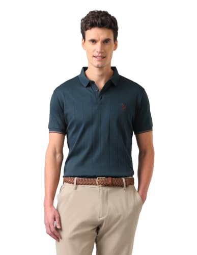 U.S. POLO ASSN. Teal Solid Cotton Slim Fit Men's Polo Shirt