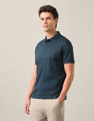 U.S. POLO ASSN. Teal Solid Cotton Slim Fit Men's Polo Shirt