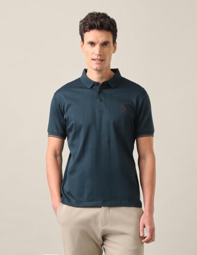 U.S. POLO ASSN. Teal Solid Cotton Slim Fit Men's Polo Shirt