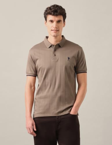 U.S. POLO ASSN. Light Brown Striped Slim Fit Men's Polo Shirt