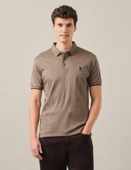 U.S. POLO ASSN. Light Brown Striped Slim Fit Men's Polo Shirt