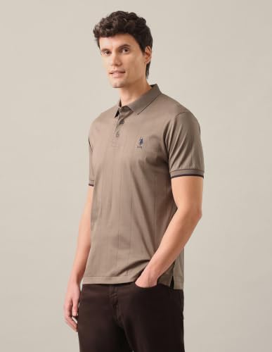 U.S. POLO ASSN. Light Brown Striped Slim Fit Men's Polo Shirt