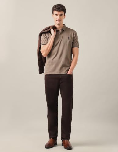 U.S. POLO ASSN. Light Brown Striped Slim Fit Men's Polo Shirt