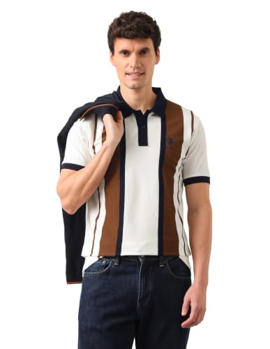 U.S. POLO ASSN. Brown Vertical Striped Slim Fit Men's Polo Shirt