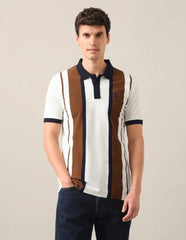 U.S. POLO ASSN. Brown Vertical Striped Slim Fit Men's Polo Shirt