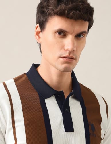 U.S. POLO ASSN. Brown Vertical Striped Slim Fit Men's Polo Shirt
