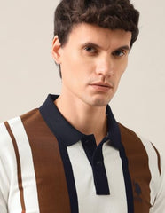 U.S. POLO ASSN. Brown Vertical Striped Slim Fit Men's Polo Shirt