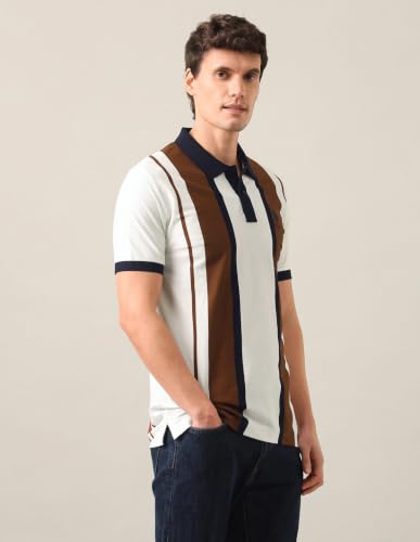 U.S. POLO ASSN. Brown Vertical Striped Slim Fit Men's Polo Shirt