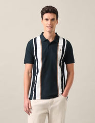 U.S. Polo Assn. Dark Green Striped Cotton Slim Fit Men's Polo Shirt