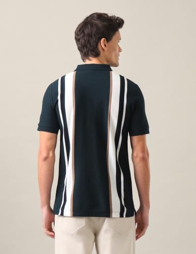 U.S. Polo Assn. Dark Green Striped Cotton Slim Fit Men's Polo Shirt