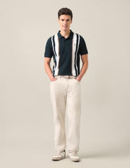 U.S. Polo Assn. Dark Green Striped Cotton Slim Fit Men's Polo Shirt
