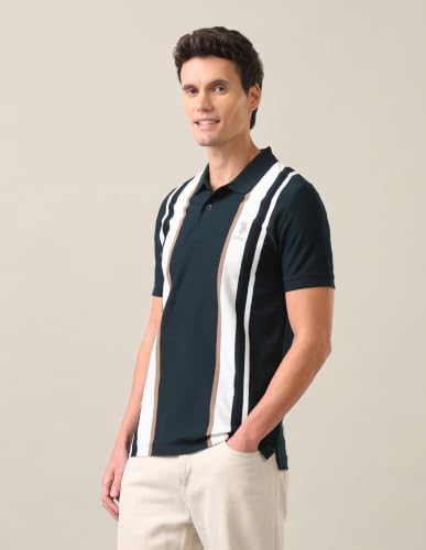 U.S. Polo Assn. Dark Green Striped Cotton Slim Fit Men's Polo Shirt