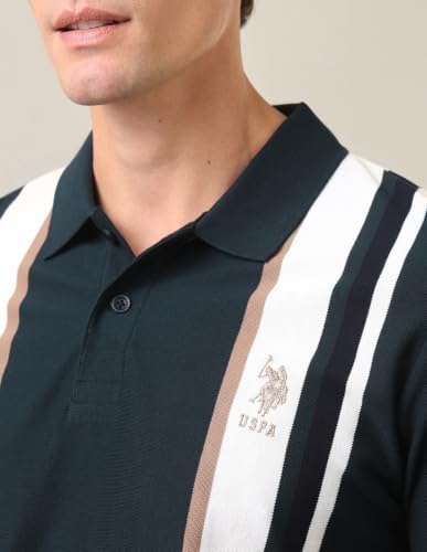 U.S. Polo Assn. Dark Green Striped Cotton Slim Fit Men's Polo Shirt