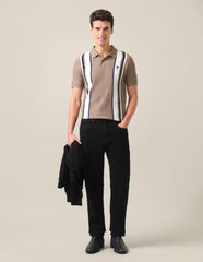 U.S. Polo Assn. Light Brown Striped Slim Fit Men's Polo Shirt