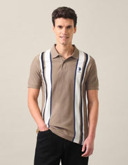 U.S. Polo Assn. Light Brown Striped Slim Fit Men's Polo Shirt