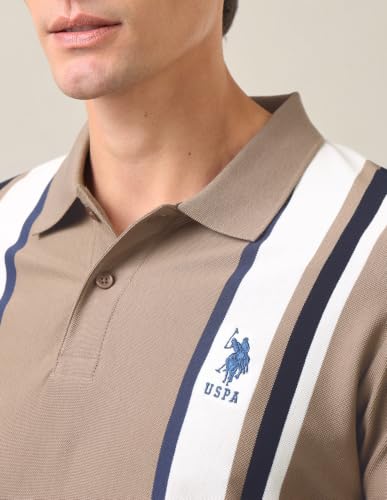 U.S. Polo Assn. Light Brown Striped Slim Fit Men's Polo Shirt