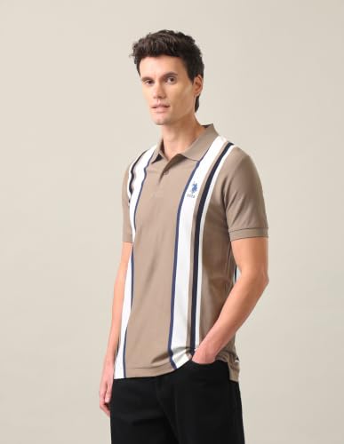 U.S. Polo Assn. Light Brown Striped Slim Fit Men's Polo Shirt