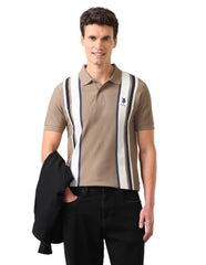 U.S. Polo Assn. Light Brown Striped Slim Fit Men's Polo Shirt