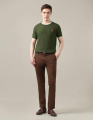U.S. POLO ASSN. Olive Green Solid Cotton Blend Crew Neck Men's T-Shirt