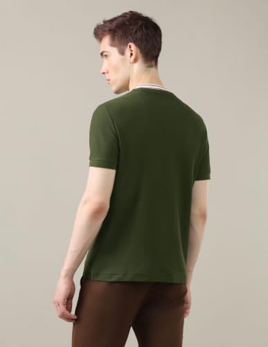 U.S. POLO ASSN. Olive Green Solid Cotton Blend Crew Neck Men's T-Shirt
